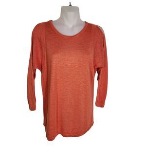 J. Jill Womens Sweater Top Petite PS Orange Linen Blend 3/4 Sleeve Cold Shoulder